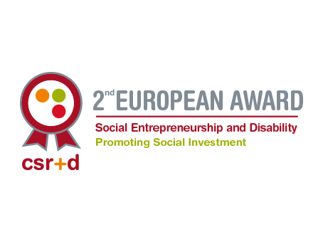 Logo of the event with the text CSR+D Second European Award Social Entrepreneurship and Disability Promoting Social Investment